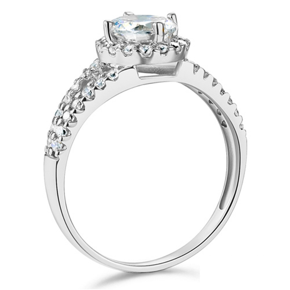 14k White Split Shank Halo 1-CT Round CZ Ring - Picture 4 of 6